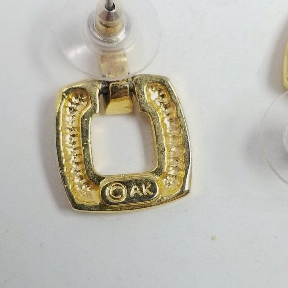 Vintage Anne Klein Gold Tone Square Door Knocker Dangle Stud Earrings, Estate - Picture 4 of 7